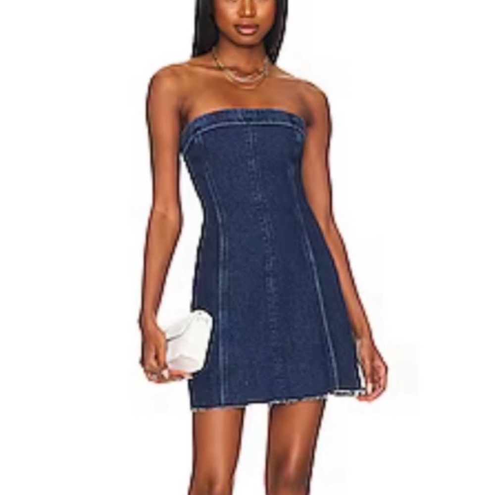 WeWoreWhat Strapless Denim Dress - Dark Blue